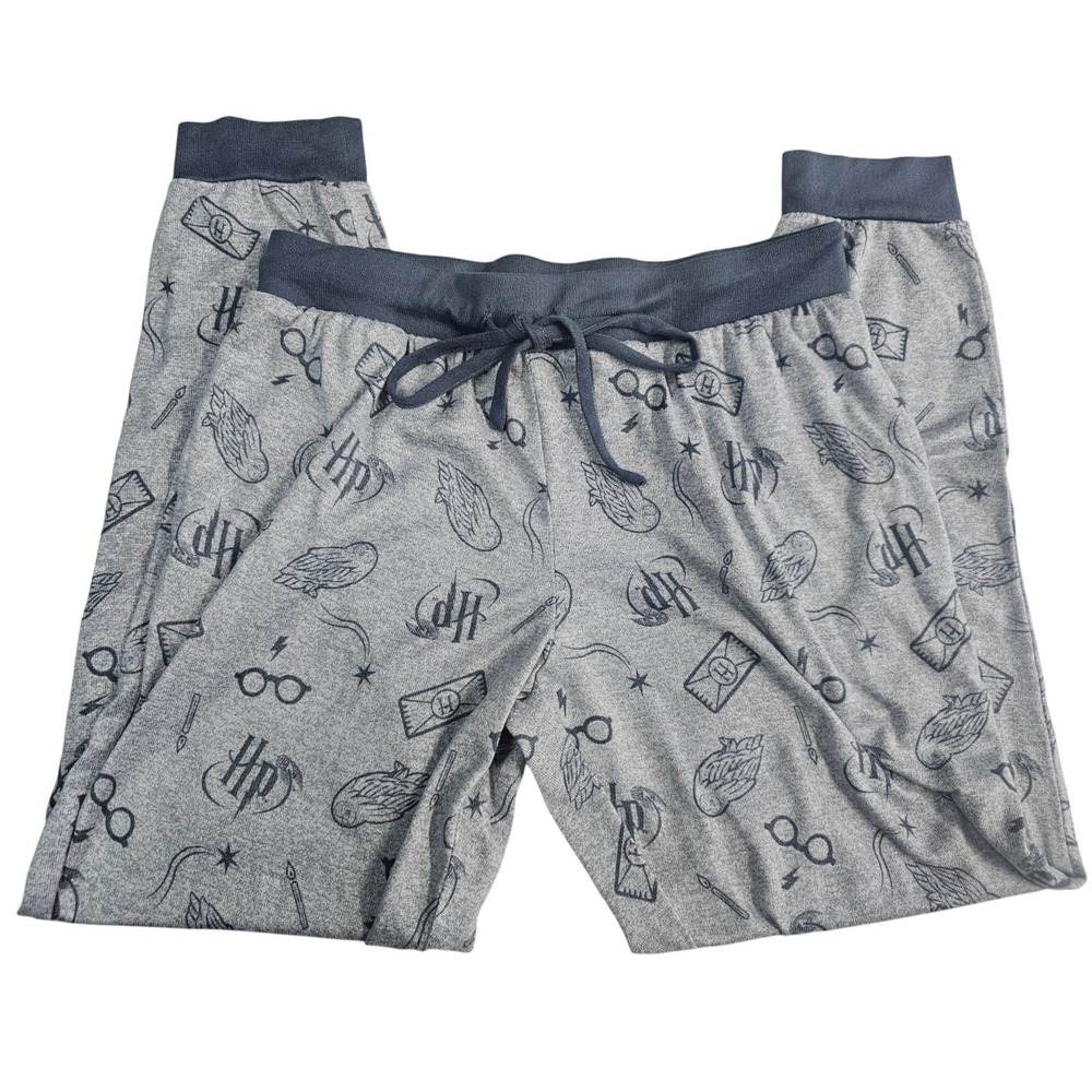 Harry Potter Wizarding World Gray Jogger Pajama Pants Medium Hedwig Snitch Print